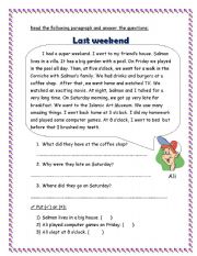 English Worksheet: Last weekend reading