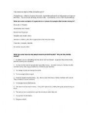 English worksheet: Philanthropy 1 hour class semi-lesson plan & notes