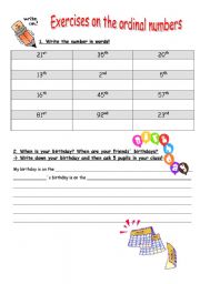 English worksheet: Ordinal numbers