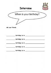 English worksheet: Birthday Interview