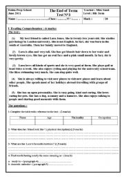 English Worksheet: reading comprehension 8th form third term