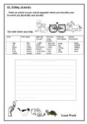 English Worksheet: writing about pets