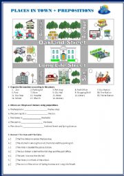 English Worksheet: Places in town and prepositions