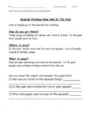 English worksheet: Non- chronological report on seaside holidays.