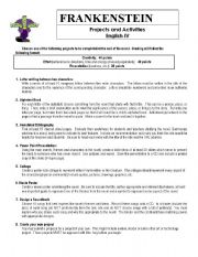 English Worksheet: Frankenstein Projects