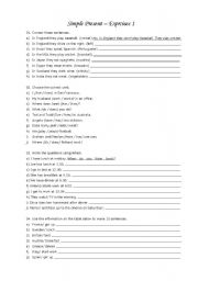 English Worksheet: Exercises using the Present Simple