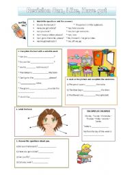 English Worksheet: Revision Can, Have got, Like + Vocabulary