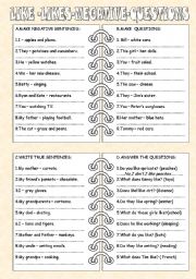 English Worksheet: like,likes,negatives and questions