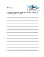 English Worksheet: Writing Warm-up