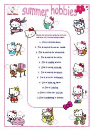 Hello Kitty hobbies_4 editable pages_match_crossword_answer key and B&W version included