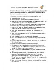 English worksheet: Elie Wiesels interview with Oprah