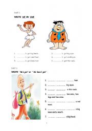 English Worksheet: Parts of the body,  he/shes got, he/she hasnt got