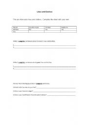 English Worksheet: Likes and Dislikes