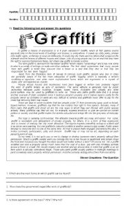 English Worksheet: Graffiti Reading Comprehension