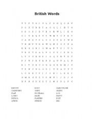 English Worksheet: Crossword for British-English words that differ from American-English words