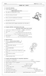 English Worksheet: Test on Simple Past, Superlative & Comparative Adjectives