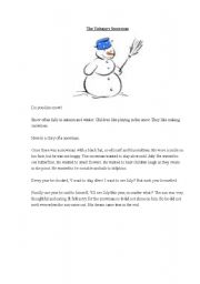 English Worksheet: The Unhappy Snowman