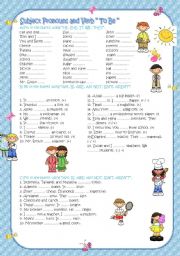 English Worksheet: Subject Pronouns and Verb To Be