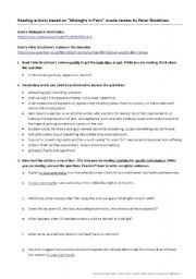 English Worksheet: Reading activity based on movie review of Woody Allens Midnight in Paris