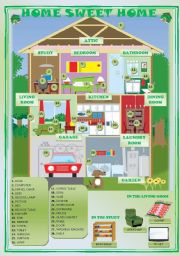 English Worksheet: HOME SWEET HOME - Pictionary; There is/are - theory and practice (4 pages)