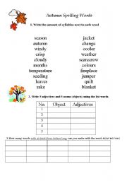 English Worksheet: Autumn Spelling Words