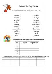 English worksheet: Autumn Spelling Words