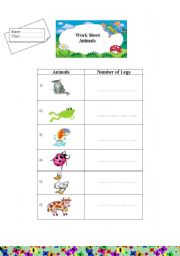 English worksheet: Animals number of legs