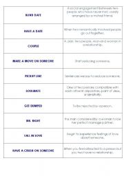English Worksheet: LOVE AND DATING COMMON EXPRESSIONS (MATCHING ACT)