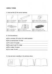 English worksheet: school things with pictures