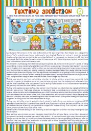 English Worksheet: reading + comprehension + essay TEENS , TEXTING & MOBILE PHONES