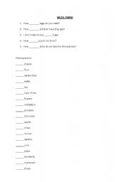 English Worksheet: much / many