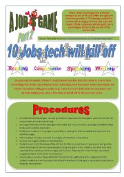 English Worksheet: JOBS - (4 Pages) READING ACTIVITY - GAME 10 JOBS TECH WILL KILL OFF  Part 2 of 2