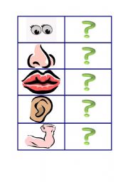 English worksheet: body parts memory game