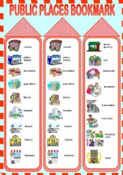 English Worksheet: public places bookmark