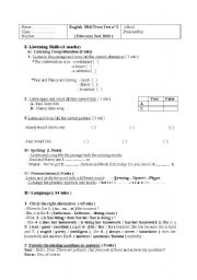 English Worksheet: Test of 7th form 