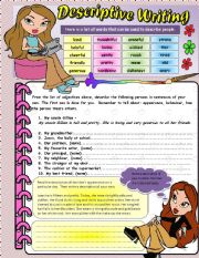 English Worksheet: Descriptive Writing - Editable - * Answer Key Included * four tasks *editable