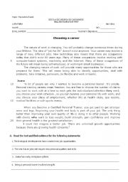 English Worksheet: Choosing a career