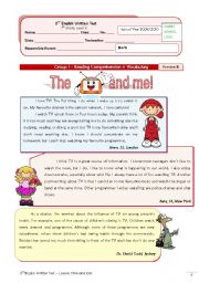 English Worksheet: TV test (7th grade) + correction VERSION B