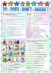 English Worksheet: DO-DOES-DON�T-DOESN�T B&W VERSION INCLUDED