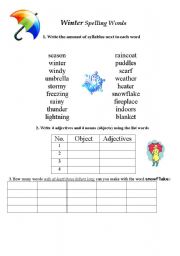 English Worksheet: Winter Spelling Words