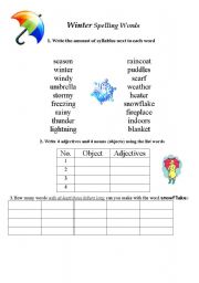 English worksheet: Winter Spelling Words