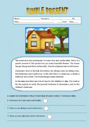 English Worksheet: SIMPLE PRESENT AND THE HOUSE