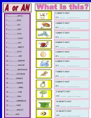 English Worksheet: A  -  AN    WHATS THESE