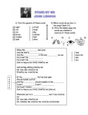 English Worksheet: Song: Stand by me (John Lennon) with exercises and answer key