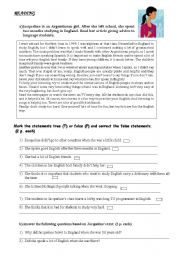 English Worksheet: excellent and complete reading comprehension test