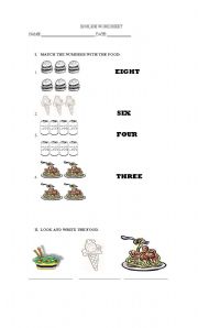English Worksheet: food and numbers