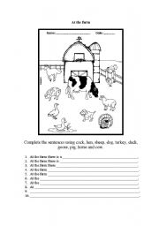 English Worksheet: Complete the sentences with animal farms