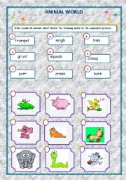 English Worksheet: ANIMAL WORLD/SOUNDS ANIMALS MAKE