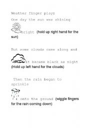 English worksheet: weather finger play and color