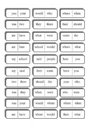 English Worksheet: High Frequency Word - Domino cards